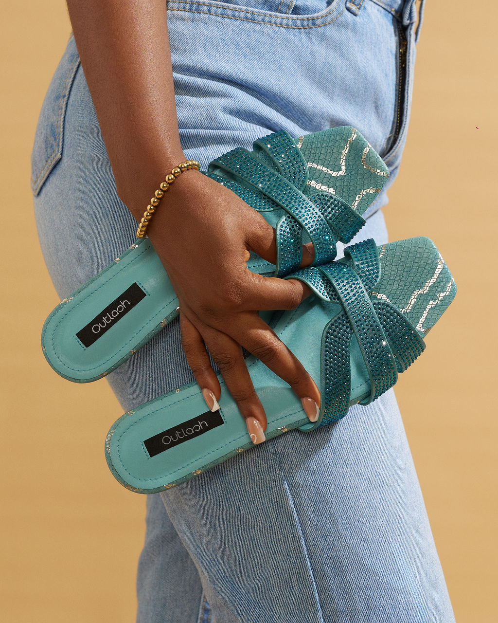 Glint Slides in Croc Teal